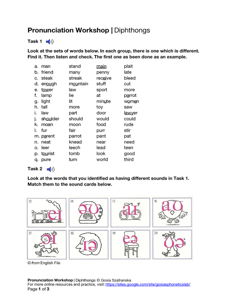 Pronunciation Workshop Diphthongs | PDF