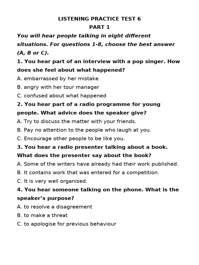 Listening Practice Test 6 | PDF
