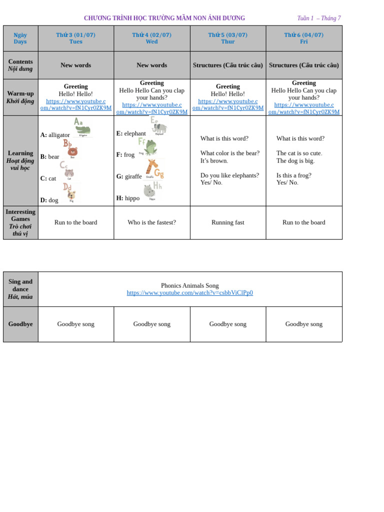 Lesson Plan For 5 Years Old in July | PDF | Zoology