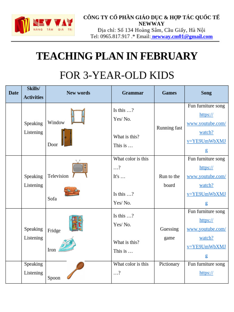 Lesson Plan For 3 Years Old in February | PDF