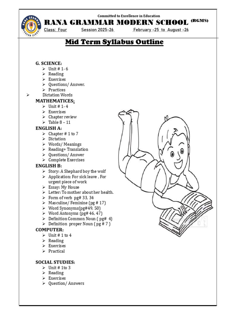 RGMS Class Four Syllabus 2025-26 | PDF | Grammar | Semantics