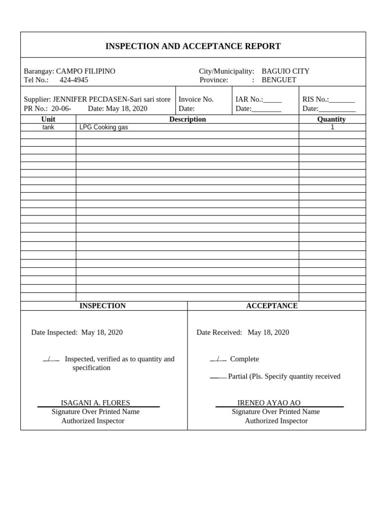 LPG Cooking Gas Inspection Report | PDF