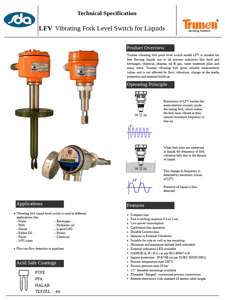 LFV Vibrating Fork Level Switch Overview | PDF | Relay | Alternating ...