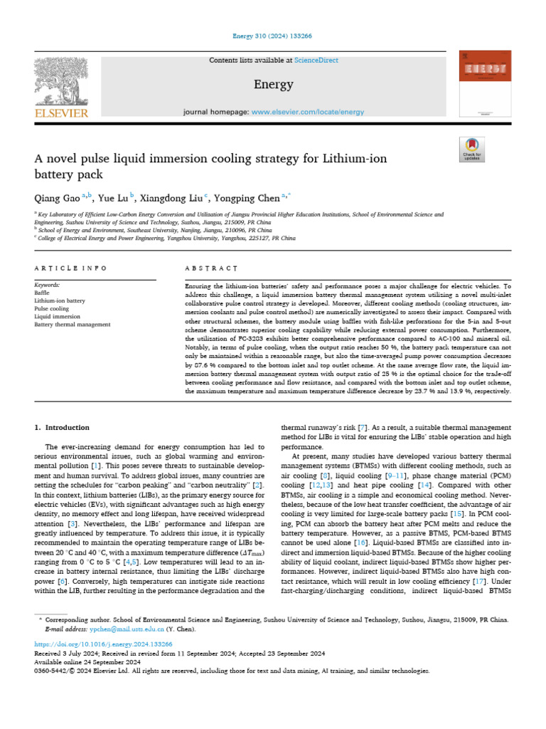 Novel Pulse Cooling for Lithium-Ion Batteries | PDF | Heat Transfer ...