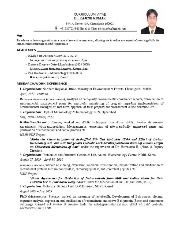 Dr. Rajesh Kumar's Research CV | PDF | Probiotic | Lactobacillus