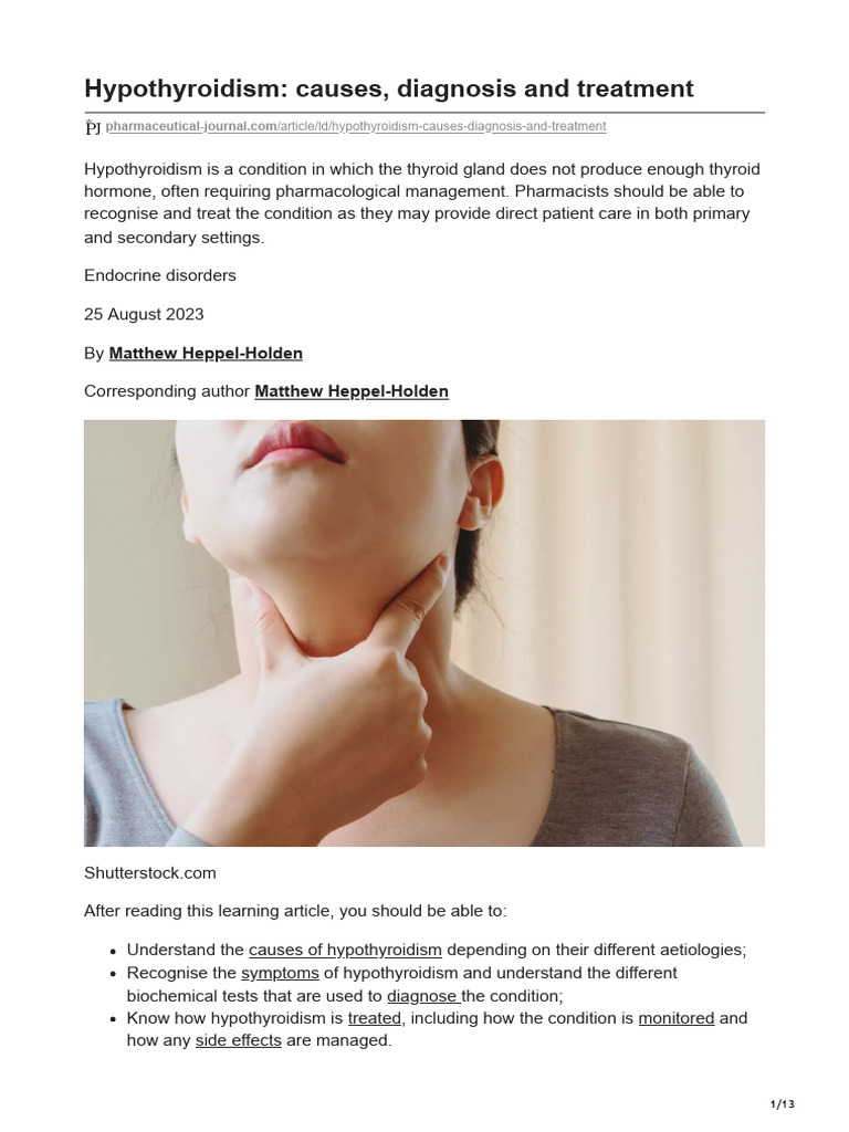 Hypothyroidism Causes Diagnosis and Treatment | PDF | Hypothyroidism ...