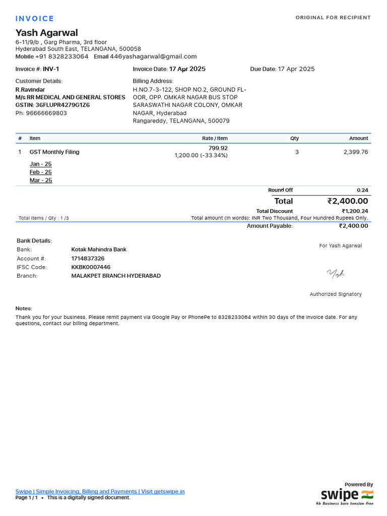 RR Medicals - GST Filing Fees Jan-Mar | PDF | Invoice | Payments