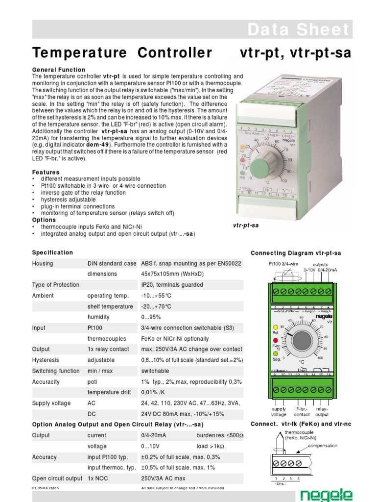 VTR-PT Temperature Controller Manual | PDF | Relay | Switch