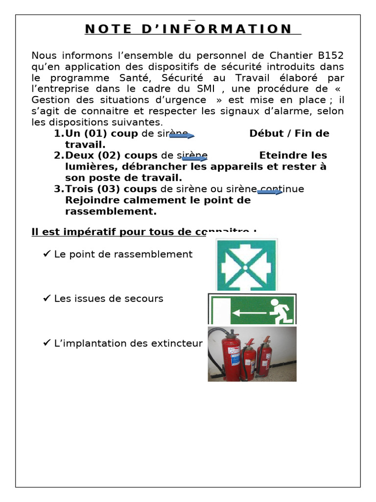 Procédure d'Urgence Chantier B152 | PDF