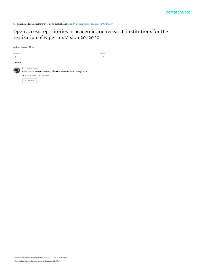 Open Access Repositories for Nigeria's Vision 20 | PDF | Open Access ...