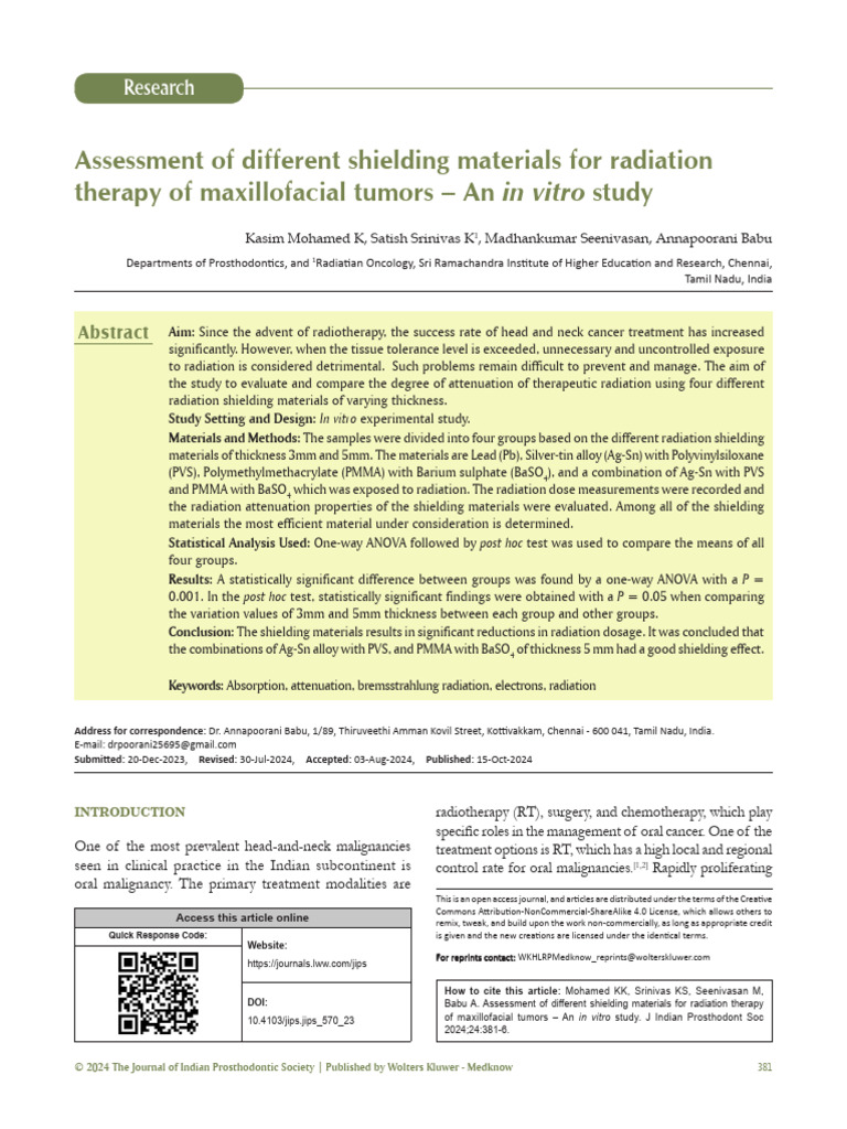 Radiation Shielding Materials for Maxillofacial Therapy | PDF ...