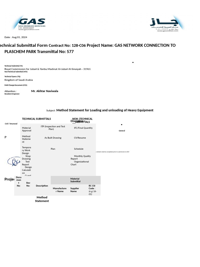 Method Statement for Heavy Equipment Handling | PDF | Emergency ...