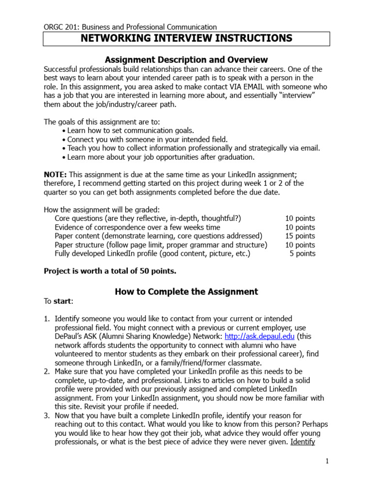 Networking Interview Assignment Guide | PDF | Linked In | Learning