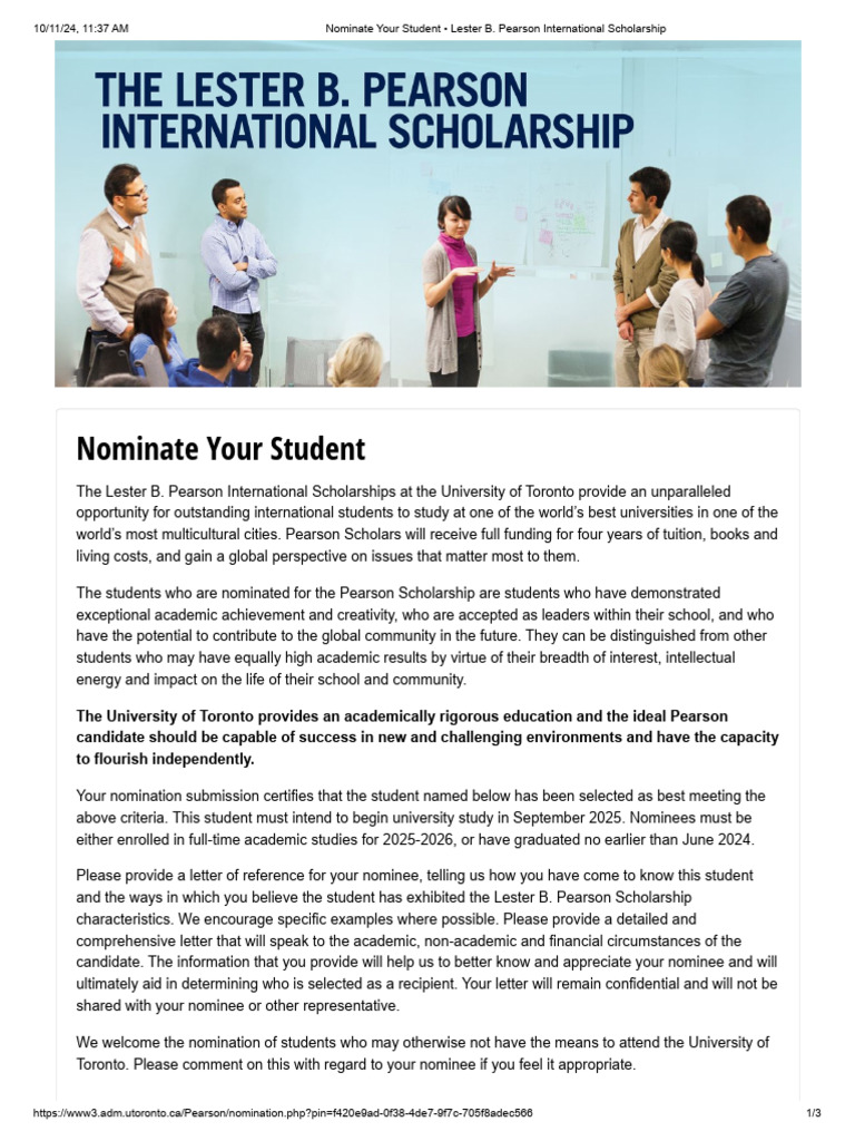 Lester B. Pearson International Scholarship | PDF