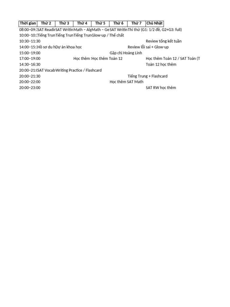 SAT Timetable Weekly | PDF