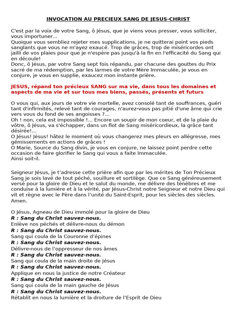 Invocation du Précieux Sang de Jésus | PDF | Jésus | Saint-Esprit