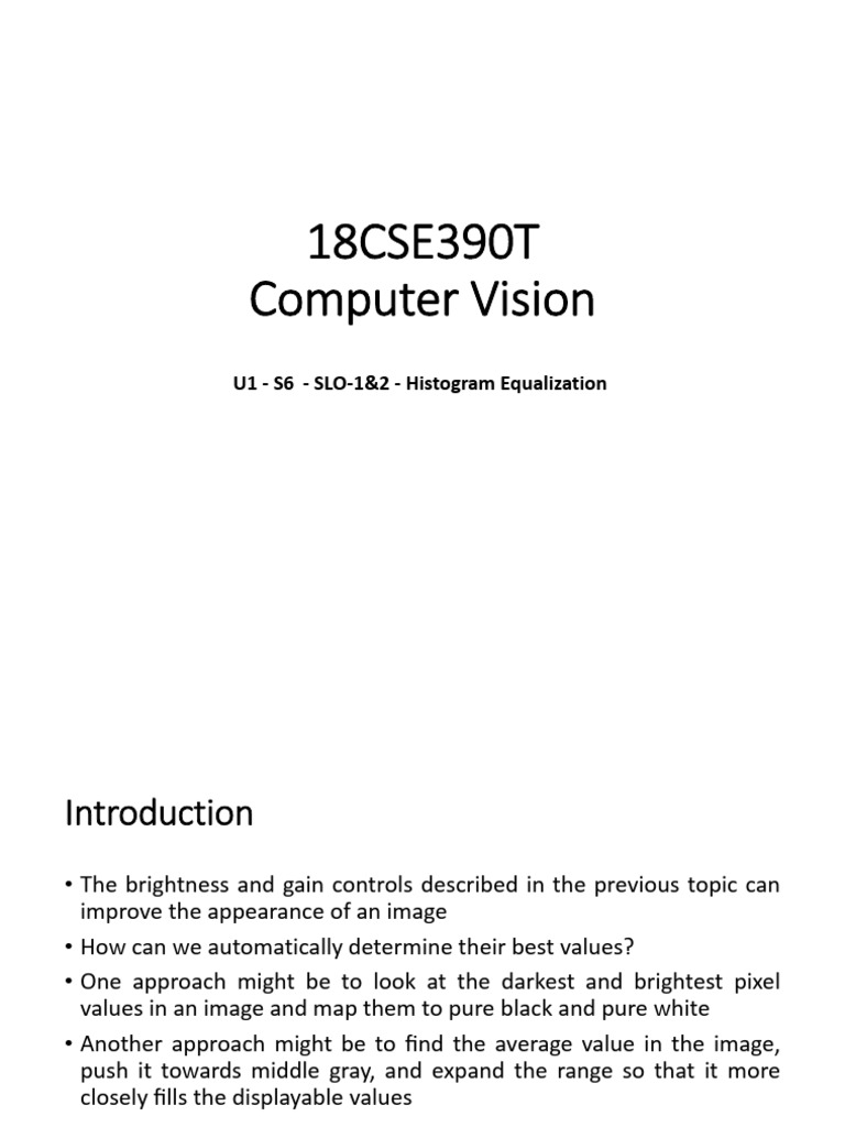 18cse390t U1 s6 Slo1 2 Content | PDF | Histogram | Computer Vision