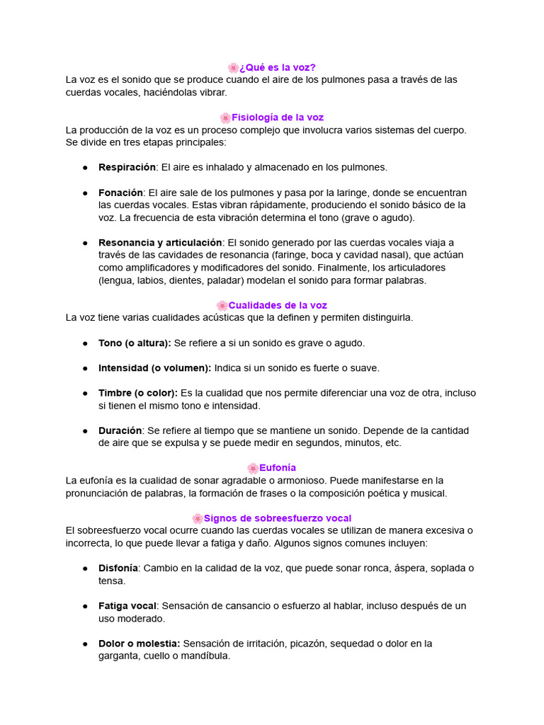 Fisiología y cuidado de la voz humana | PDF | Sonido | Vocal