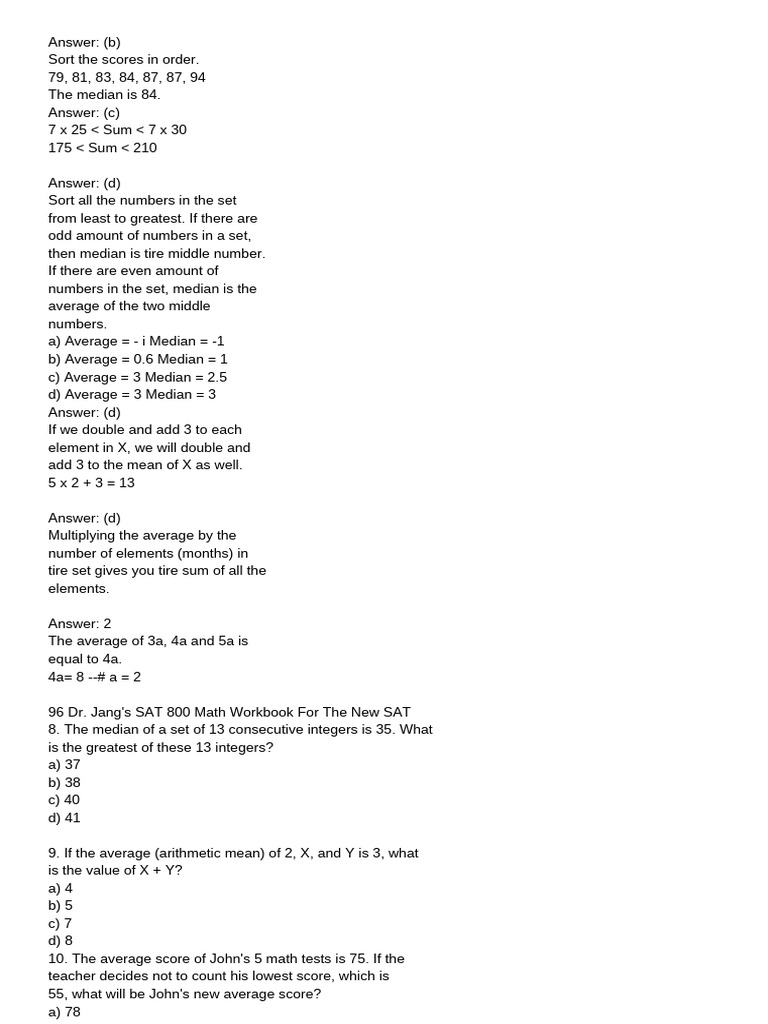 SAT Math Workbook: Averages and Medians | PDF | Average | Arithmetic Mean