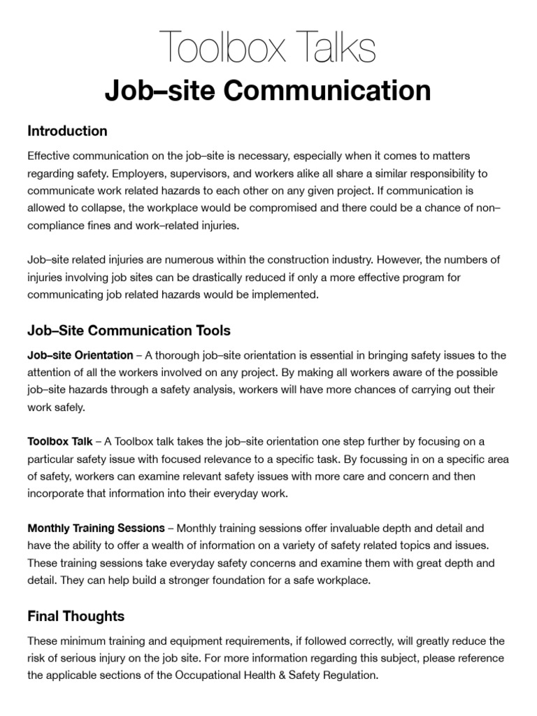 Enhancing Job-Site Communication Safety | PDF | Occupational Safety And ...