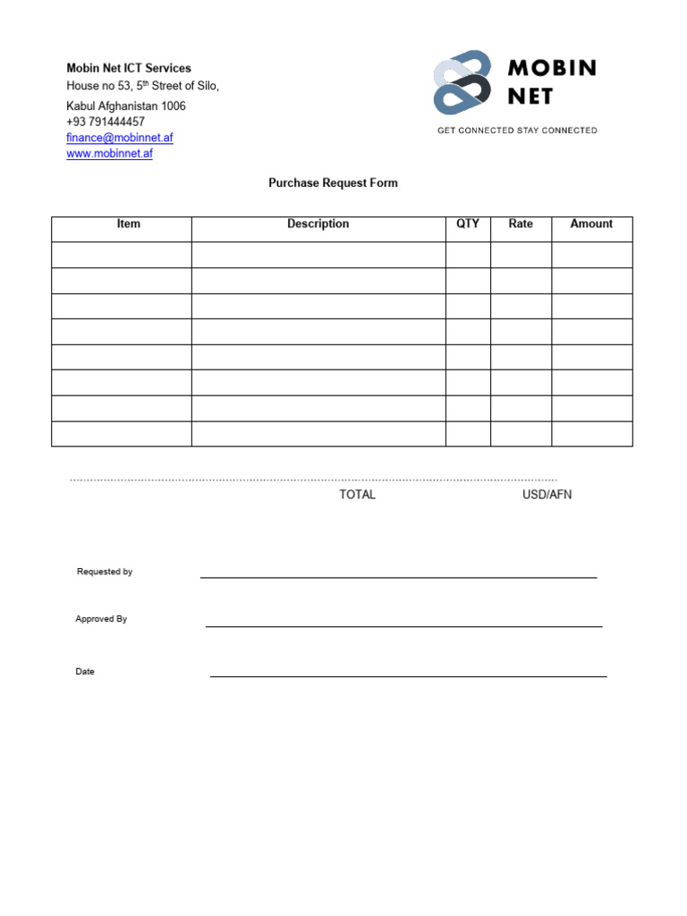 Mobin Net Purchase Request Form | PDF