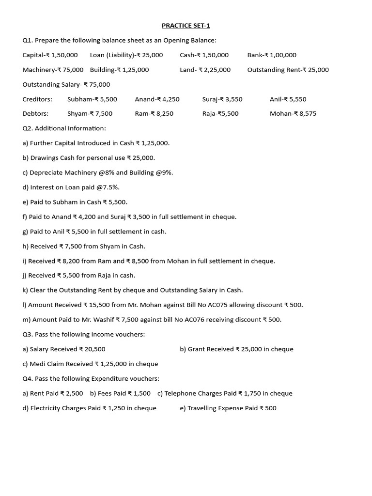 Opening Balance Sheet Practice Set | PDF