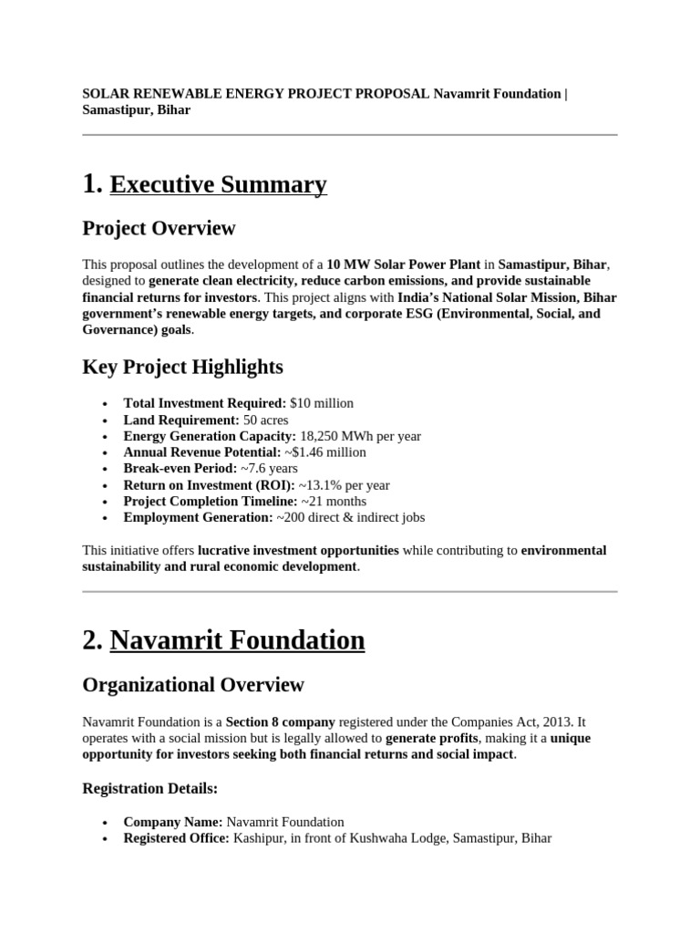 Solar Power Plant Proposal in Bihar | PDF | Solar Power | Climate ...