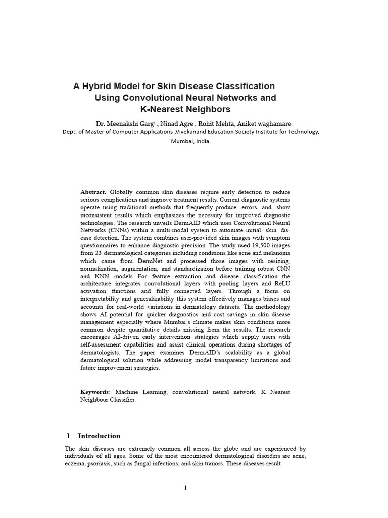 Hybrid CNN-KNN Model for Skin Disease Detection | PDF | Artificial ...