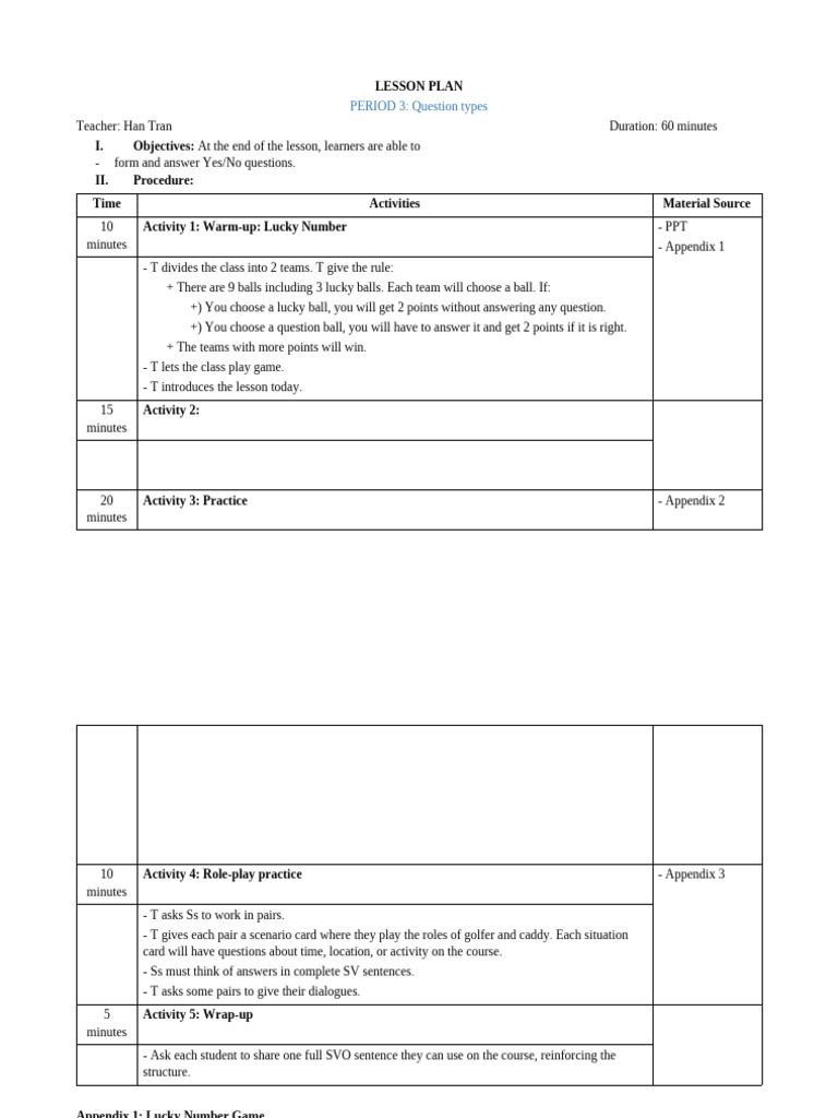 LESSON PLAN P3 - Question Types . | PDF | Chess | Chess Theory