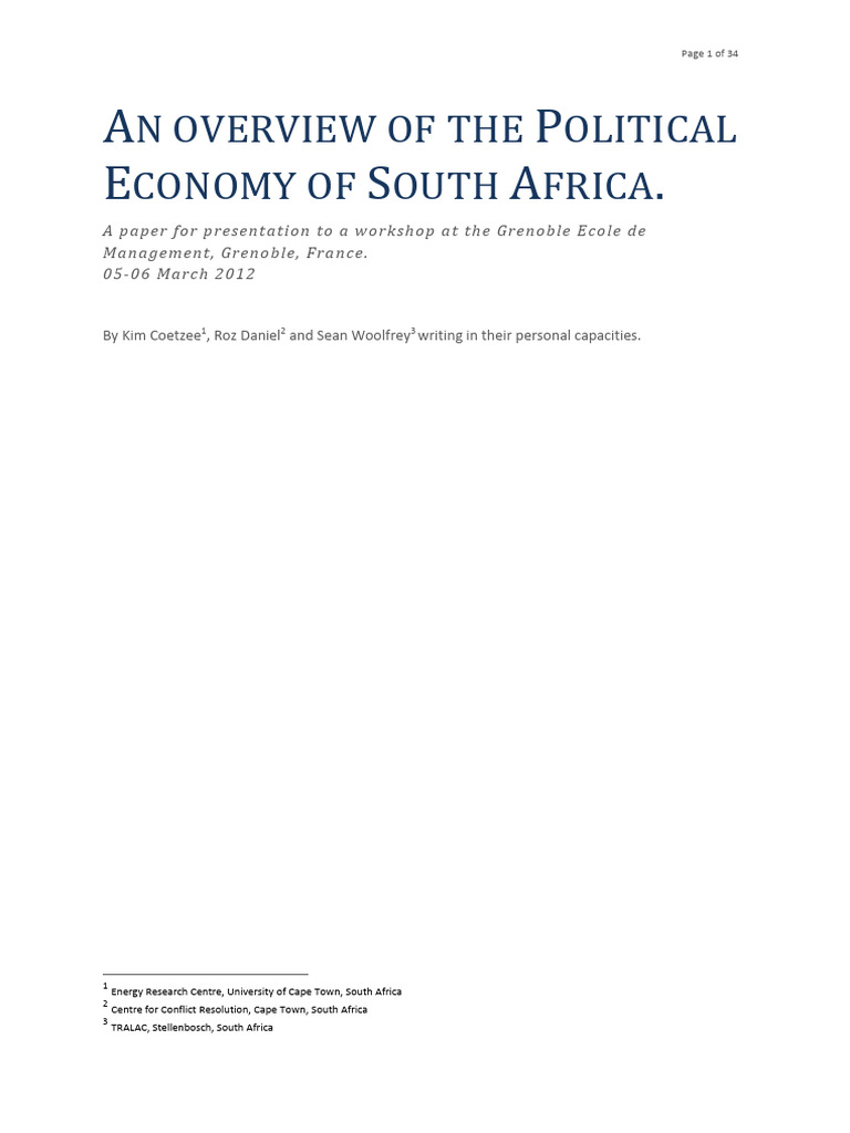 AN OVERVIEW OF THE POLITICAL ECONOMY OF SOUTH AFRICA Kim Coetzee Roz ...