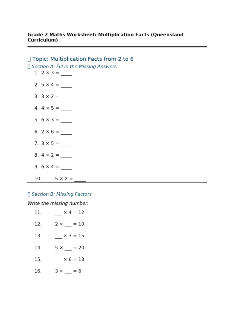 Grade 2 Multiplication Worksheet | PDF
