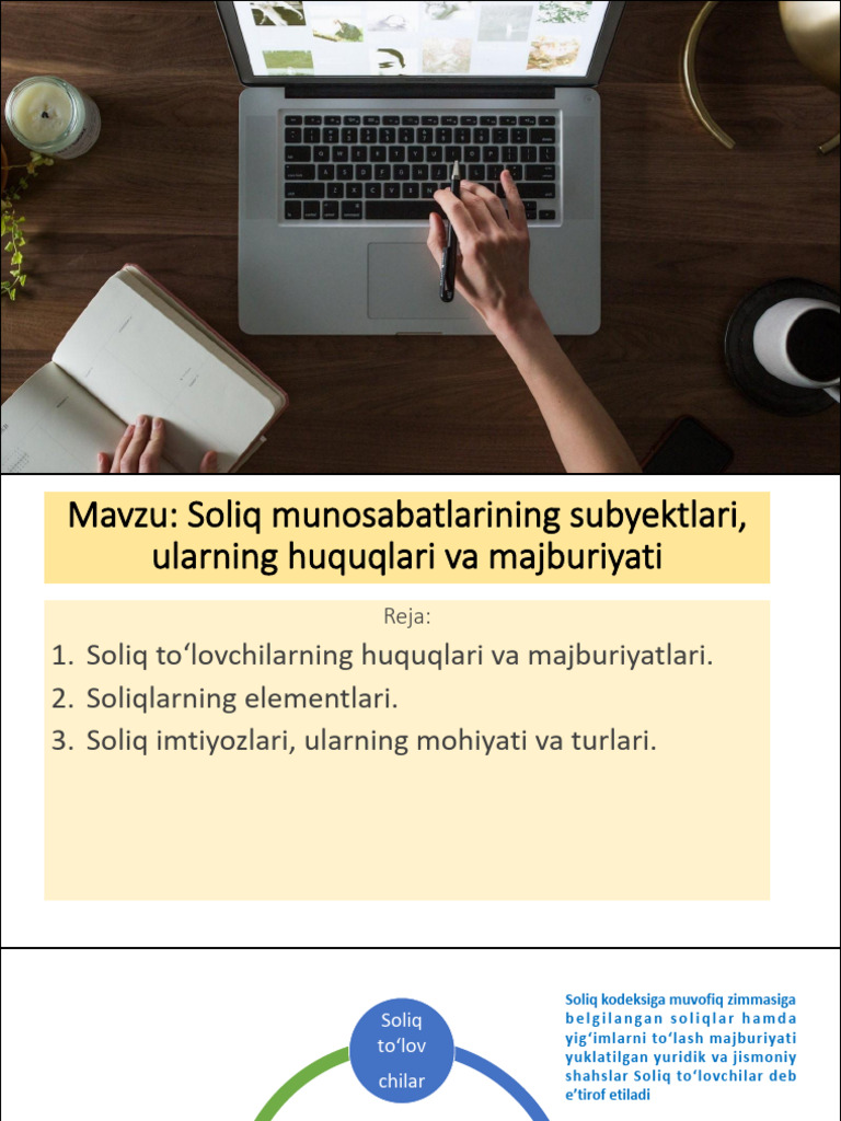4-Ma'ruza - Soliq Munosabatlarining Subyektlar | PDF