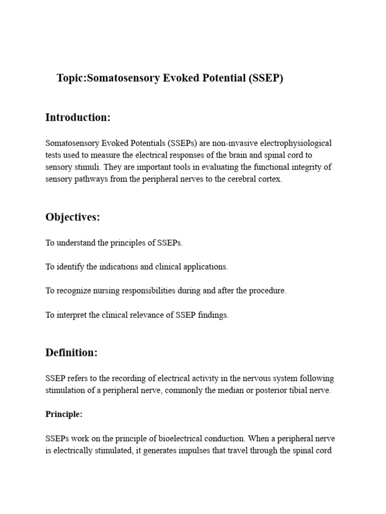 SSEP Procedure and Nursing Responsibilities | PDF | Clinical Medicine ...