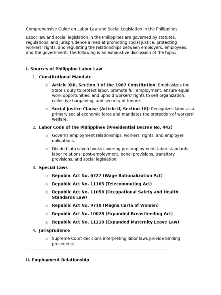 Philippine Labor Law and Social Legislation Guide | PDF | Labour Law ...