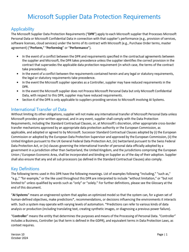 Microsoft Supplier Data Protection Guide | PDF | Computer Security ...