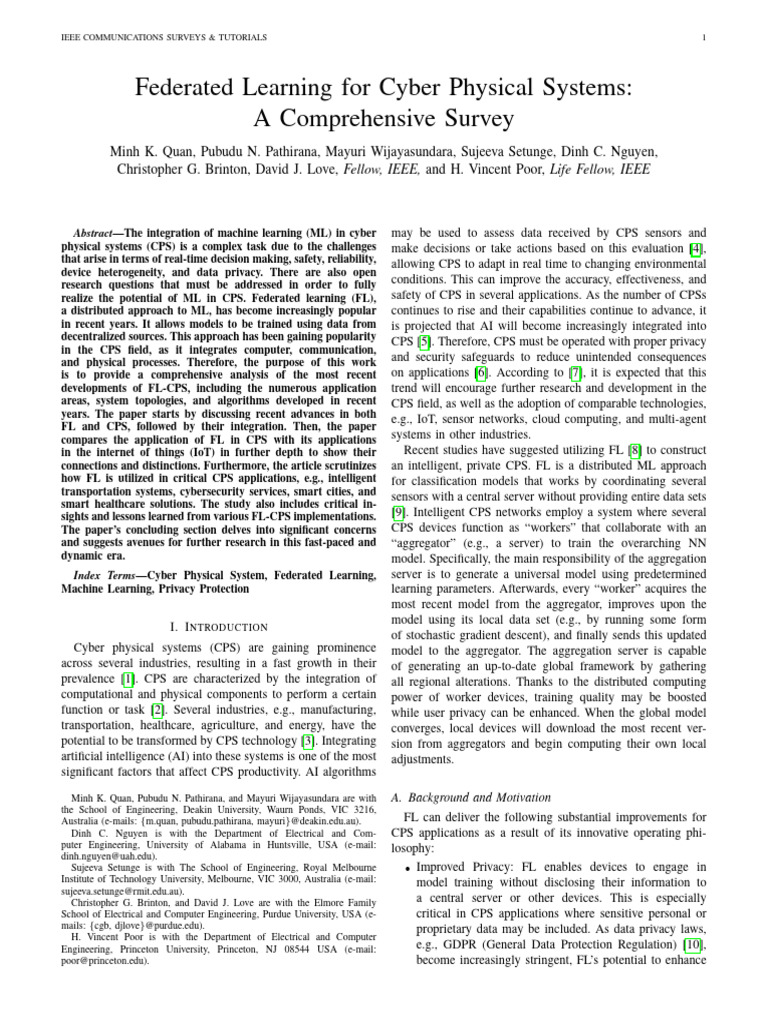 Federated Learning in Cyber Physical Systems | PDF | Internet Of Things ...