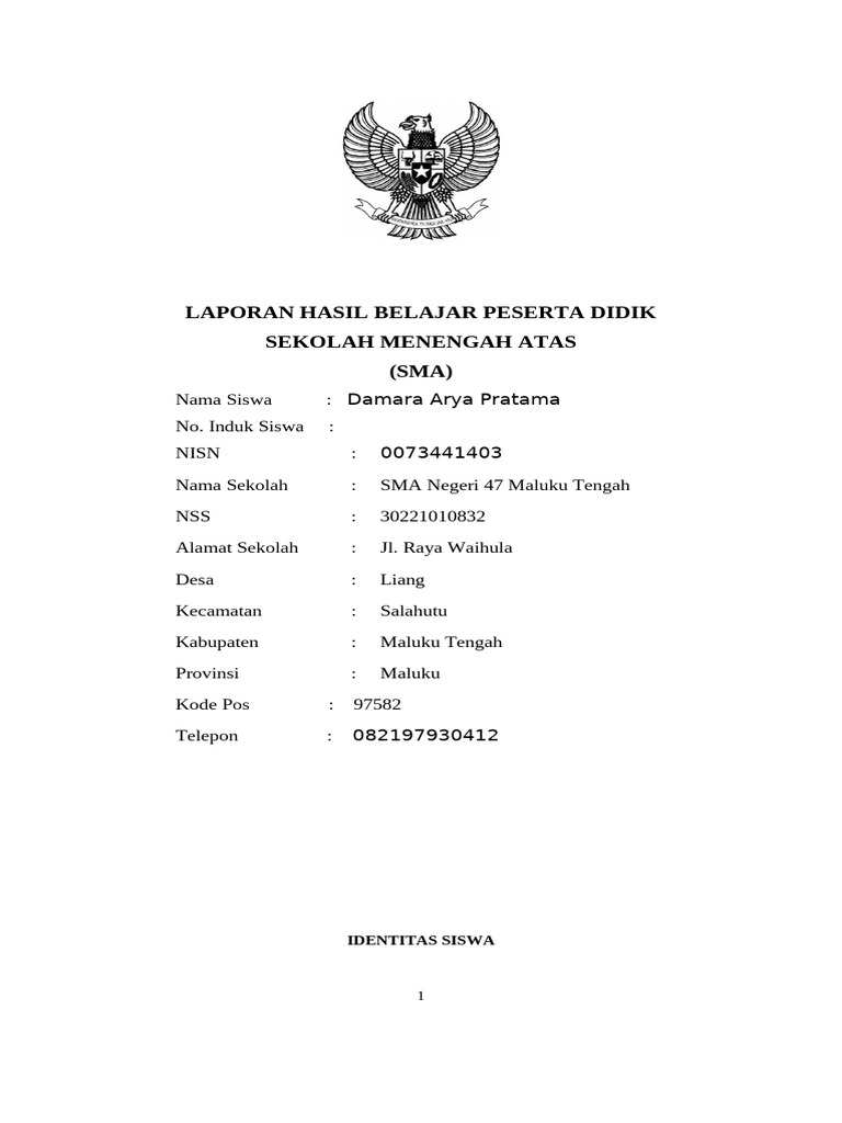 Identitas Rapor Siswa SMA | PDF