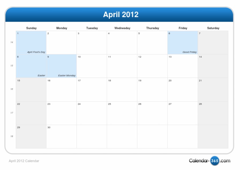 Calendar April 2012 | PDF