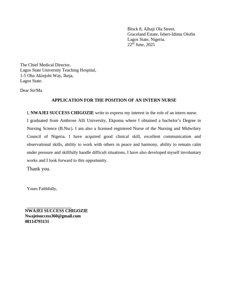 Internship Application for Nurse Position | PDF