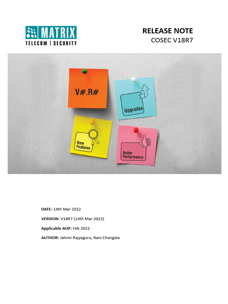 V18R7 Release Note - TA - AC | PDF