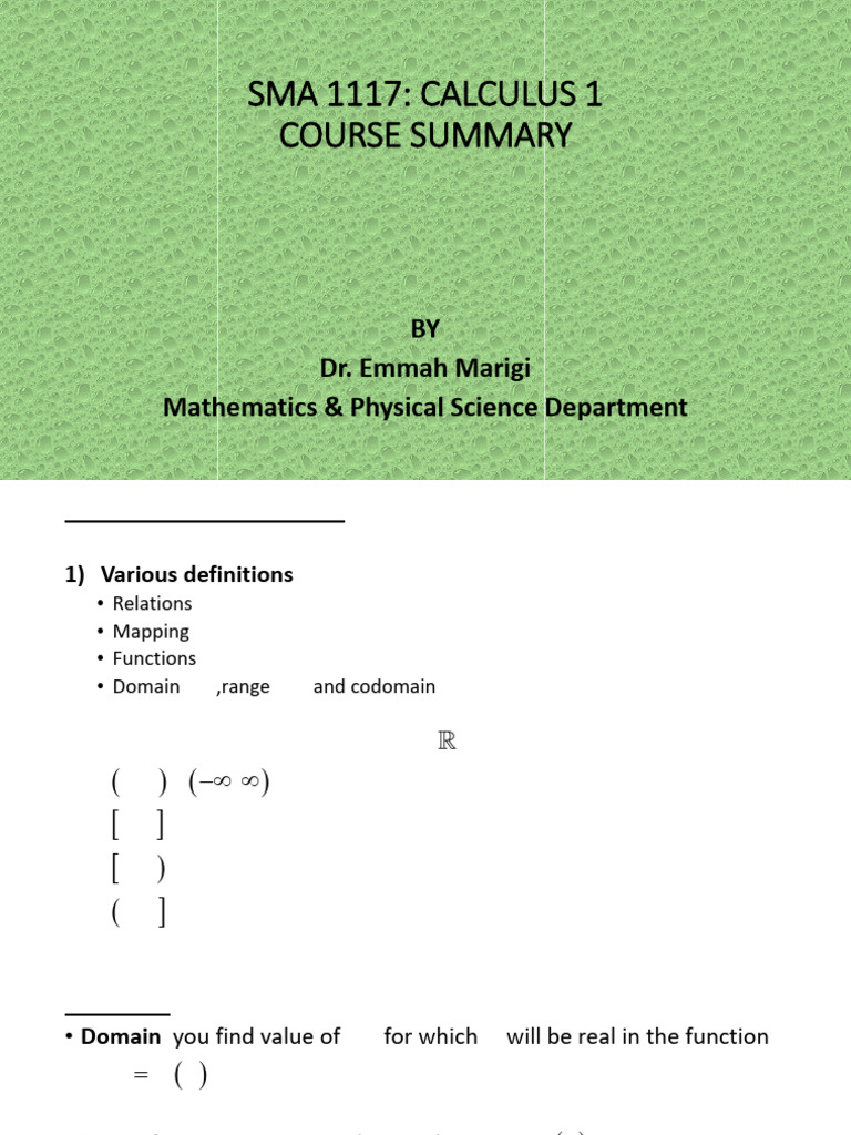 SMA 1117 - Summary 2021final | PDF | Function (Mathematics ...