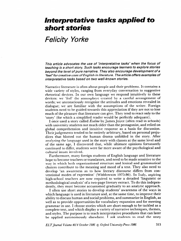 Interpretative Tasks for Short Stories | PDF | Narration | Narrative