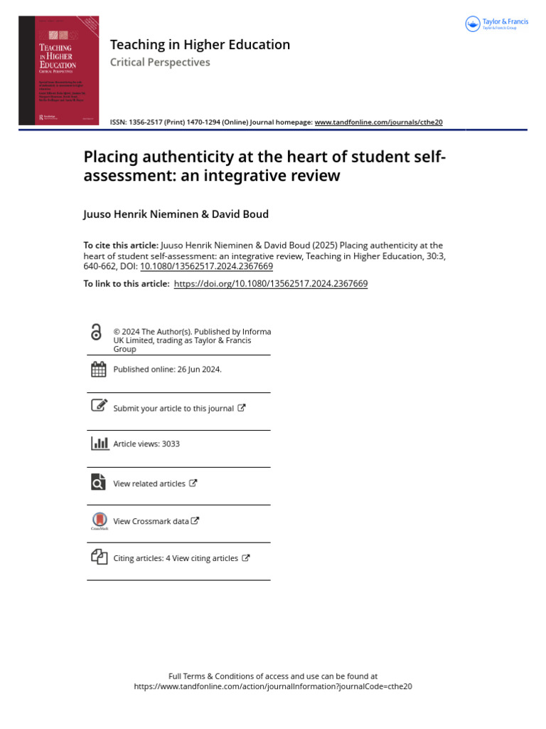 Placing Authenticity at the Heart of Student Self-Assessment an ...
