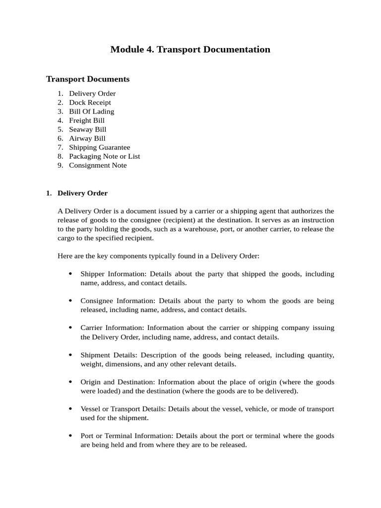 Essential Transport Documentation Guide | PDF | Bill Of Lading