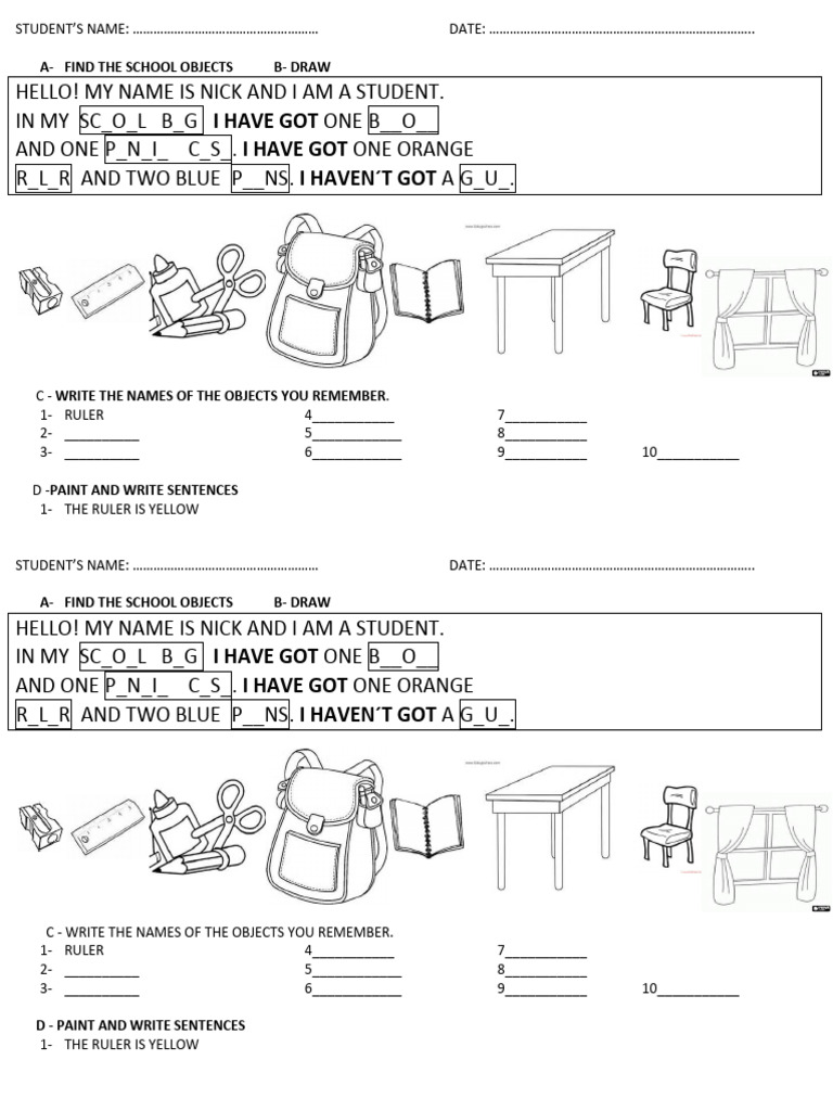 School Objects Coloring Activity | PDF