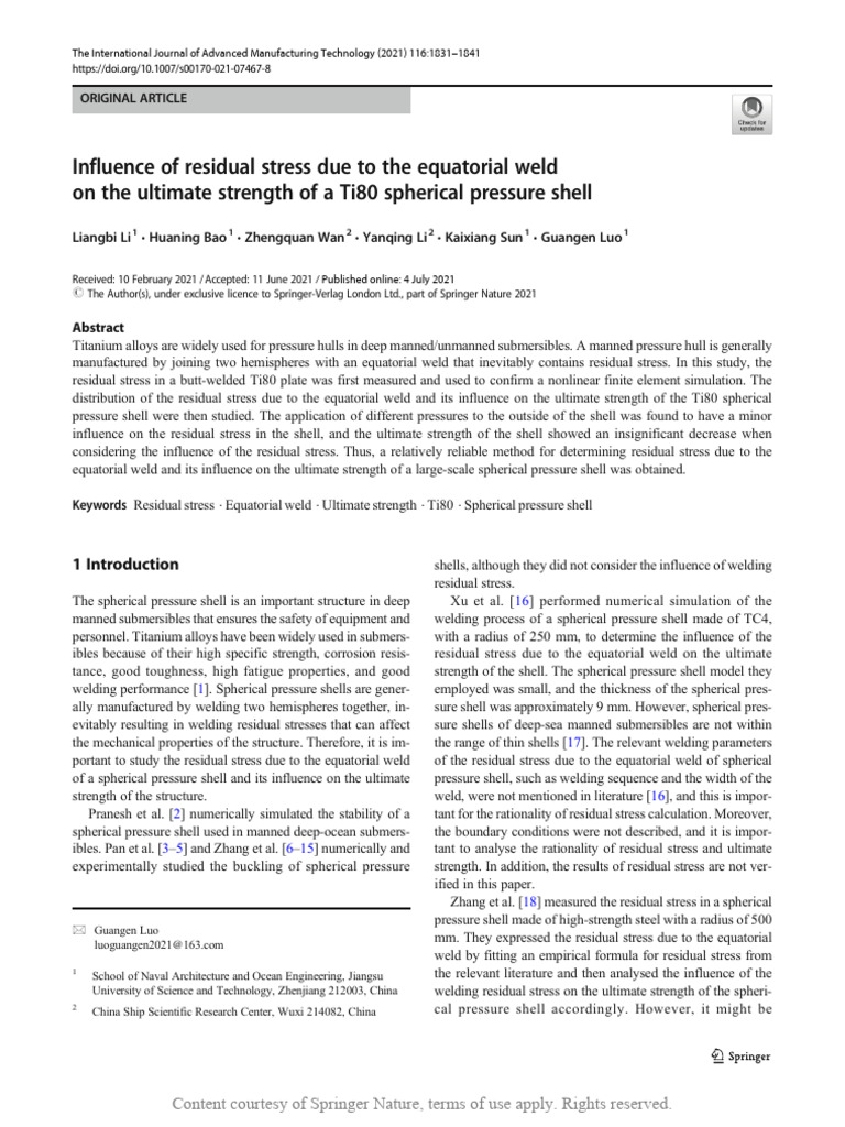Influence of Residual Stress Due To The Equatorial | PDF | Stress ...