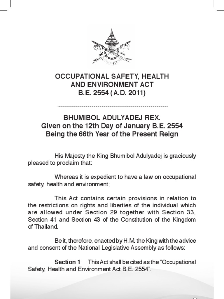 Thai Occupational Safety, Health and Environment Act B.E. 2554 (A.d