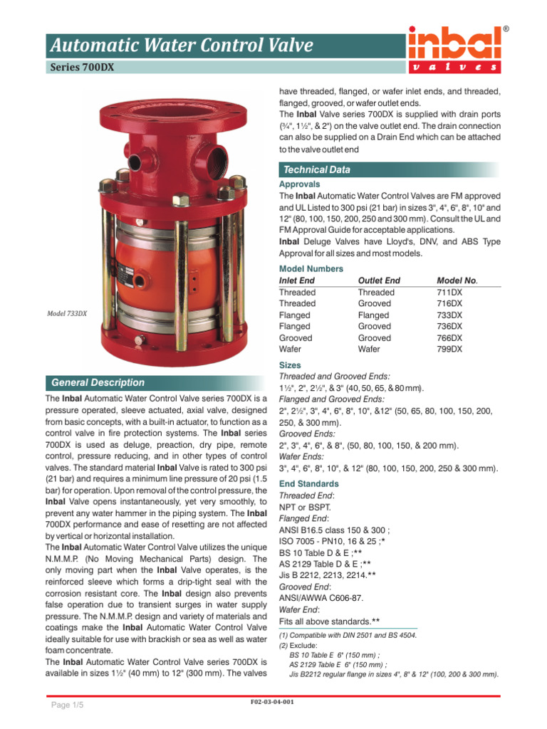 Inbal 700DX Automatic Water Control Valve | PDF | Valve | Stainless Steel