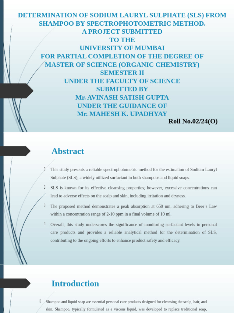 Spectrophotometric Analysis of SLS in Shampoo | PDF | Surfactant ...