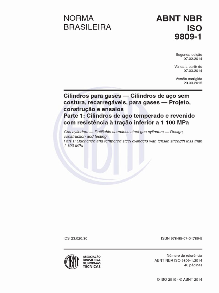 Norma ABNT NBR ISO 9809-1:2014 | PDF | Dureza | Materiais